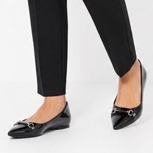 Sam Edelman Black Patent Pointed Toe Bit Flats Shoes 9.5 Preppy Chic 111-12